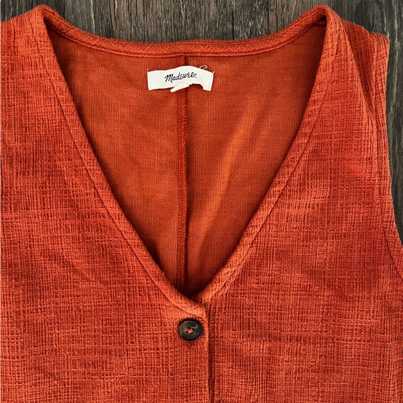 Madewell Small Button Down Mini A-Line Sleeveless Dress Orange V-Neck - Picture 3 of 5